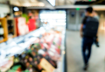 Blur background with bokeh of Supermarket store