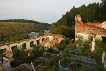 Fototapeta na wymiar ruins of the factory of 18th century, Ural region, Russia