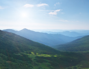 Obraz premium Fog and mountain landscape.