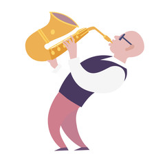 Saxophone player vector colorful illustration. Saxophone player characters cartoon flat style. Isolated on white background