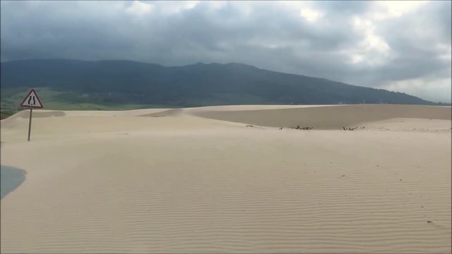 Sand dunes on windy day at Punto Paloma near Tarifa, Andalusia