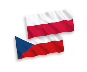 National vector fabric wave flags of Czech Republic and Poland isolated on white background. 1 to 2 proportion.