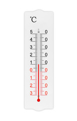 Celsius scale thermometer for measuring weather heat and cold. Thermometer isolated on white background. Ambient temperature plus 10 degrees