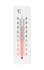 Celsius scale thermometer for measuring weather heat and cold. Thermometer isolated on white background. Ambient temperature plus 35 degrees