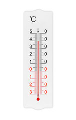 Celsius scale thermometer for measuring weather heat and cold. Thermometer isolated on white background. Ambient temperature plus 40 degrees