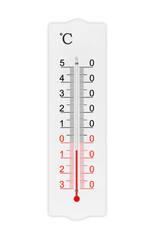 Celsius scale thermometer for measuring weather heat and cold. Thermometer isolated on white background. Ambient temperature minus 5 degrees