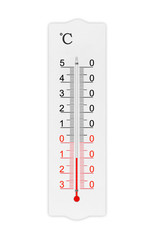 Celsius scale thermometer for measuring weather heat and cold. Thermometer isolated on white background. Ambient temperature minus 10 degrees