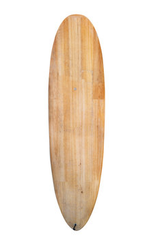 Vintage wood surfboard isolated on white with clipping path for object, retro styles