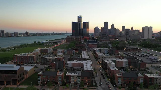 Residential district Detroit Michigan Aerial Sunset