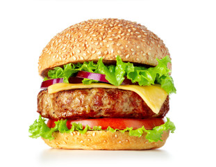single hamburger isolated on white background