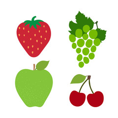 Cherry, grapes, apple and strawberry. Berries and fruits. Hand drawn doodle vector sketch. Sweet food menu