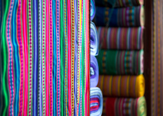 Traditional peruvian fabric in market