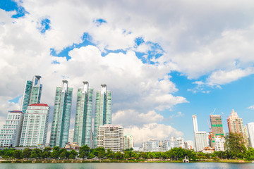 BANGKOK THAILAND - July, 23 2017 : Cityscape view of buildings at Benjakitti Park. Benjakitti Park is a city downtown.