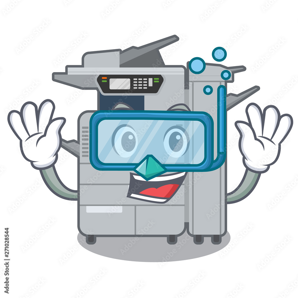 Poster Diving copier machine isolated in the cartoon