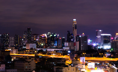 Famous skyscrapers of Bangkok city at night. Top view city. Landscape midnight.