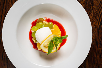 vegetarian fruit dessert with mint