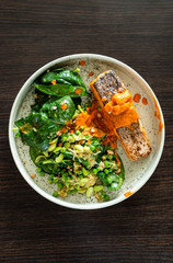 salmon steak with salad