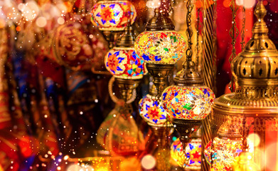 Fototapeta na wymiar Traditional Light Lamp Shot from Dubai gold and Spice Souk 