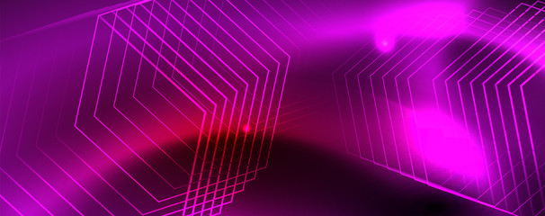 Neon glowing techno lines, hi-tech futuristic abstract background template, vector