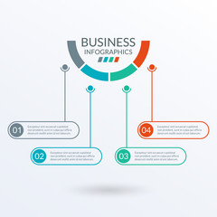 Infographic template with circles. Timeline info graphic layout. Business process presentation concept. Circle diagram, chart, graph with steps, option or parts. Vector illustration.