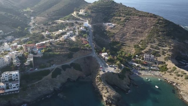 Aerial footage of a small beach in Bali village. Crete, Greece
