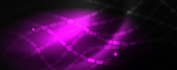 Obraz premium Smoky glowing waves in the dark. Dark abstract background with neon color light and wavy lines. Vector