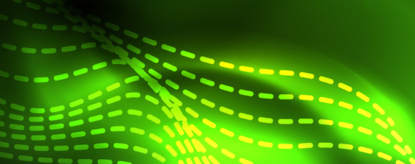 Fototapeta premium Shiny neon vector wave line abstract background, motion concept