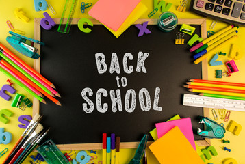 Back to school image isolated with yellow background
