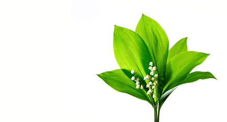 Naklejka premium Beautiful spring flower lily of the valley - Convallaria majalis isolated on white background. Forest flower with beautiful scent.