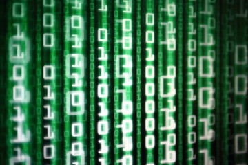 data matrix binary code flowing downward motion. green color computer theme. information science. Rise of the big data AI age. artificial intelligence data transfer.