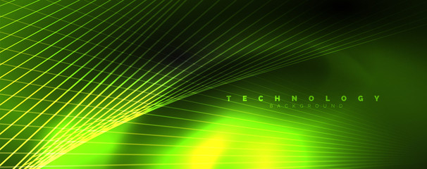 Shiny color neon light with lines, abstract wallpaper, shiny motion, magic space light. Techno abstract background