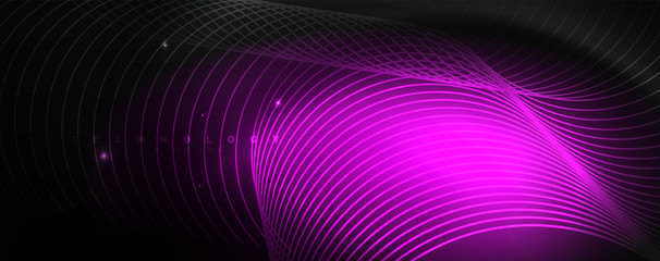 Fototapeta premium Dark abstract background with bright color neon lights and lines. Glowing background