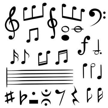 Music notes. Musical note key silhouette, treble clef sound melody art vector symbols