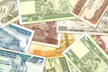 some ethiopian birr banknotes illustrating growing economy and investment