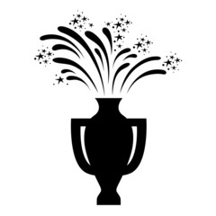 Victory celebration icon. Trophy cup award and fireworks. Vector Illustration