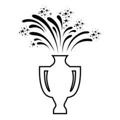 Victory celebration line icon. Trophy cup award and fireworks. Vector Illustration
