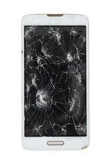Broken smartphone isolated on white background