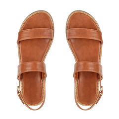 Women's brown leather sandals isolated