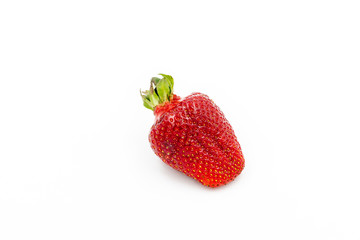 Strawberry Organic Fruit. Isolated Food Closeup. Red Berry Macro on White Background. Single Juisy Strawberry for Dessert. Nature Farm Vegetable Collection. perfect Appetizing Breakfast.