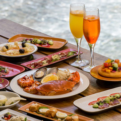 Various Italian dishes on the table. Italian delicious food