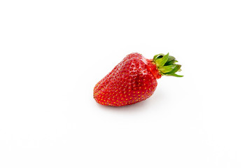 Fresh Strawberry Isolated. Red Ripe Organic Berry with Leaf. Single Strawberry Macro Closeup. Perfect Farmer Produce. Tasty and Delicious Vibrant Color Vitamin Nutrition. Raw Diet Food
