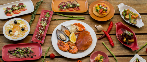 Various Italian dishes on the table. Italian delicious food