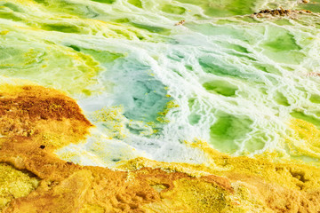 Acid ponds in Dallol site in the Danakil Depression in Ethiopia, Africa	