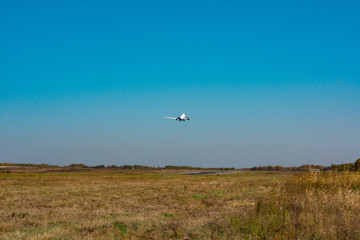 KHABAROVSK, RUSSIA - SEP 29, 2018: Airbus A319-100 VP-BWA of the Aurora airline close - up takes off