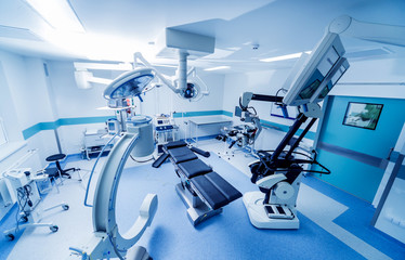 Modern equipment in operating room. Medical devices for neurosurgery.