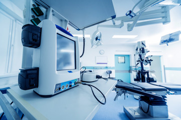 Modern equipment in operating room. Medical devices for neurosurgery.