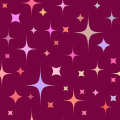 Seamless pattern with colorful stars on red background