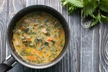 Soup with vegetables in a pot