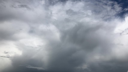Epic gloomy storm clouds moving fast over dark blue sky background. 4K