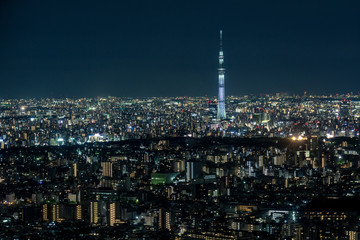 東京の都市風景　池袋から見る浅草方面の夜景